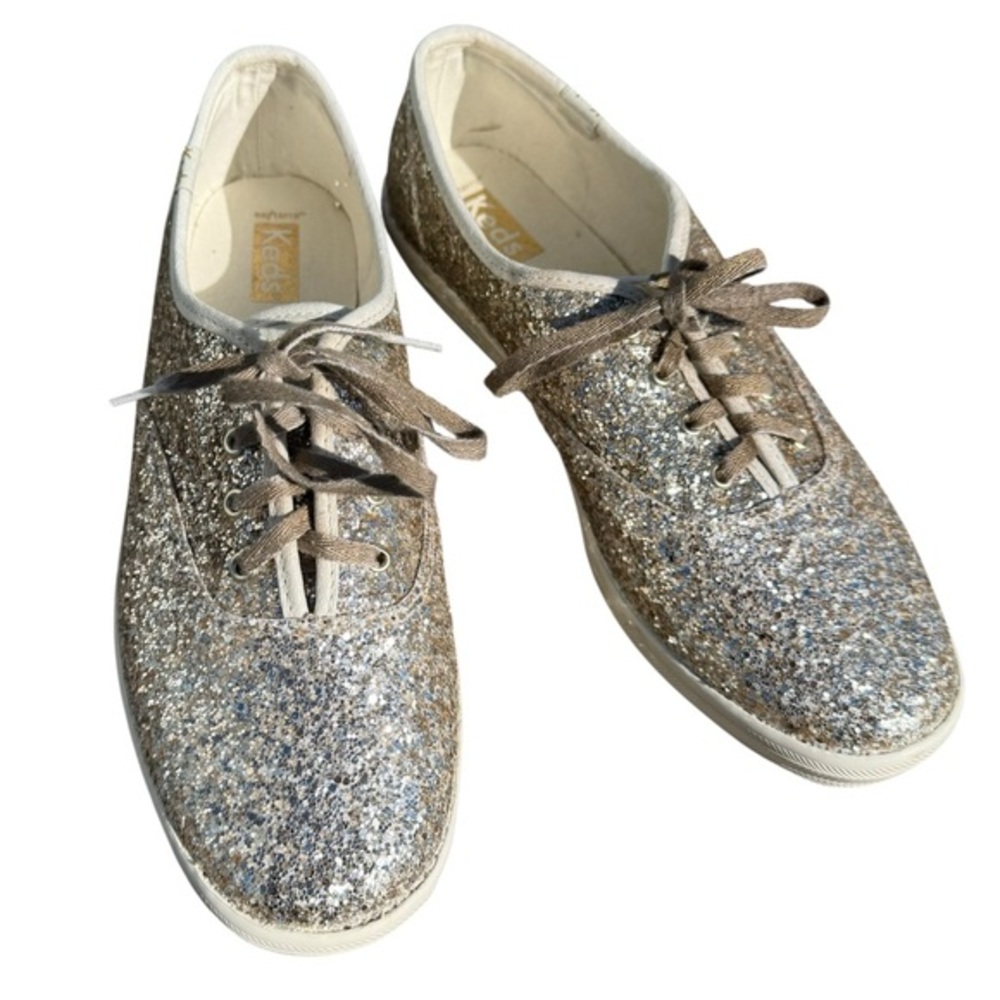 Keds Women's Glitter Lace-Up Sneakers in Gold Size 8.5 NIB